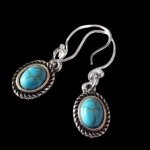 Moodtherapy Sterling Silver Handcrafted Turquoise Oval Drop Earrings 925 NEW